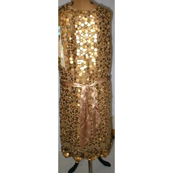 New Womens 10 NWT Matthew Williamson Designer Dress Gold Sequin Sleeveless Beads - Picture 11 of 12